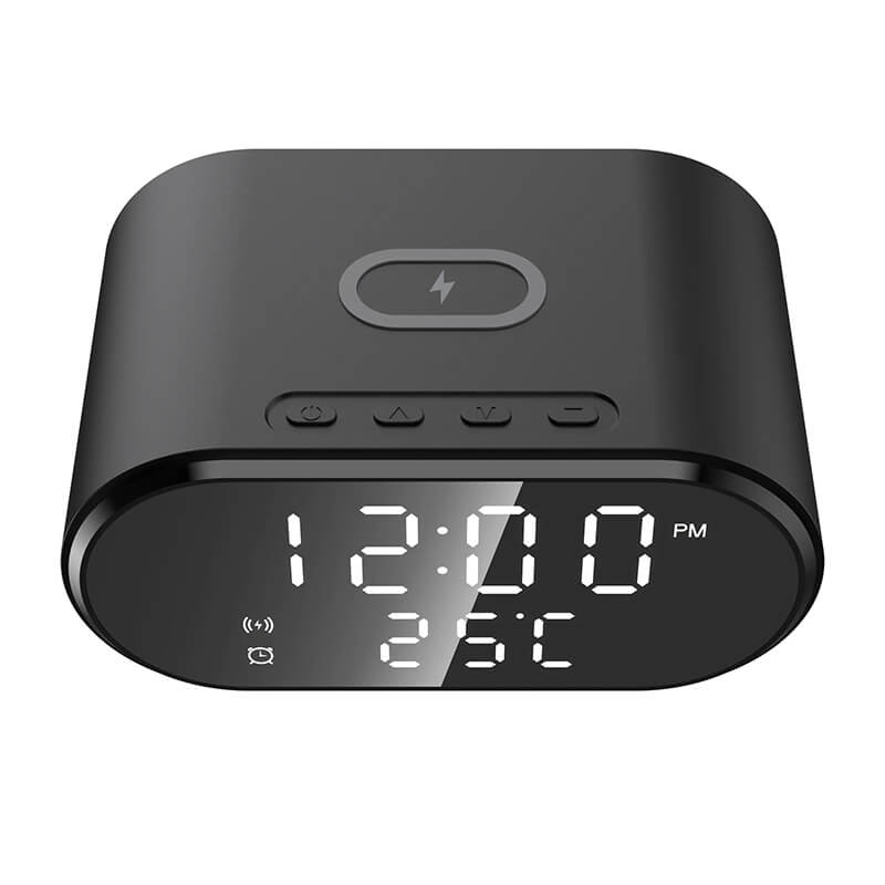 4-in-1 Alarm Clock with Wireless Charger, Bluetooth Speaker & Thermometer